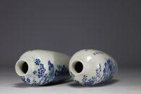 China - Pair of blue-white porcelain vases with floral and poem decoration, 19th century.