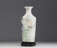 China - Famille rose porcelain vase decorated with figures, blue mark under the piece.