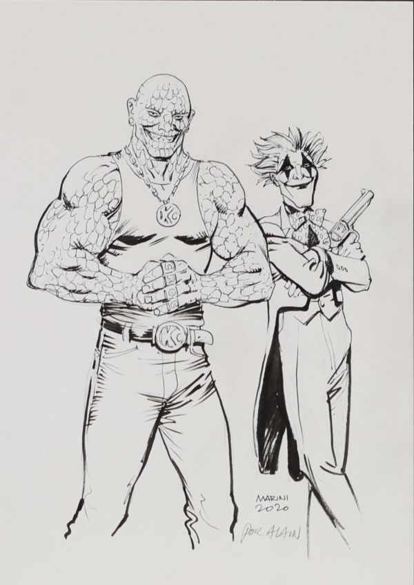 Enrico MARINI (1969- ) ‘Le Joker’ Pencil and India ink illustration signed Marini 2020 and dedicated.