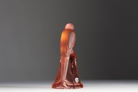 Val Saint Lambert - Art Deco ‘Parakeet’ in pressed and sandblasted moulded glass, signed Luxval.