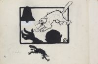Théophile Alexandre STEINLEN (1859-1923) Four Indian ink drawings of the black cat, research study for the sign.