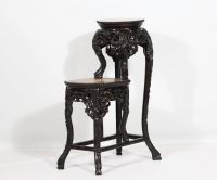 China - Carved and openwork zitan wood double-tiered saddle with marble top, 19th century.