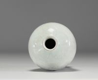 China - An 18th century celadon porcelain vase decorated with flowers in relief.