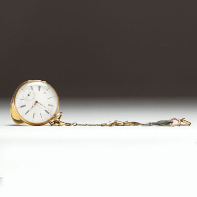 Pateck Genève - Pocket watch in 18k yellow gold, 10-jewel cylinder, brass inner cover, total weight 78gr.