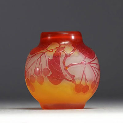 Émile GALLÉ (1846-1904) Acid-etched multi-layered glass vase decorated with berries and leaves.