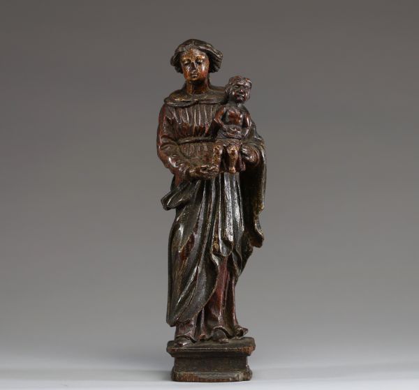 Vierge à l'enfant, statue en chêne sculpté polychromé, Flandres, XVIème siècle.