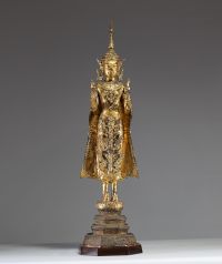 Thaïlande - Rattanakosin - Imposant Bouddha en bronze doré d'époque fin XIXème.