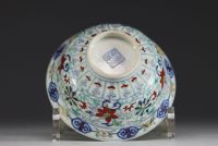 China - Doucai porcelain bowl decorated with flowers, Yongzheng mark under the piece.