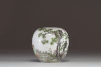 China - Pink family polychrome porcelain vase decorated with characters and poem, Republic period.