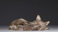 Jean TIÉLÈS, Paris - Cat having a siesta in glazed ceramic, 19th century.