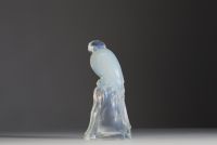 Val Saint Lambert - Art Deco ‘Parakeet’ in pressed opalescent glass, signed.