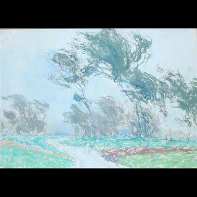 Rodolphe de Saegher (1871-1941) Paysage venteux, pastel sur papier - vers 1900.
