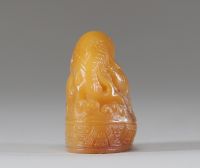 Chine – Sceau en jade jaune, sculpté de deux carpes bondissantes, dynastie Qing (probablement XIXe siècle)