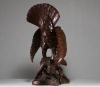Black Forest carved wood ‘Coq de Bruyère’, glass eyes, late 19th century.