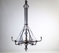 Wrought iron and brass Art Nouveau chandelier, Belgian work circa 1896-1899.