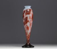 D'ARGENTAL - Paul NICOLAS (1875-1952) Acid-etched multi-layered glass vase decorated with poppy leaves, signed.