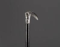 Art Nouveau cane with solid silver knob, family coat of arms and inscription 