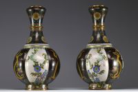 China - Pair of cloisonné enamel vases with flowers and dragons, Qing dynasty, circa 1900.
