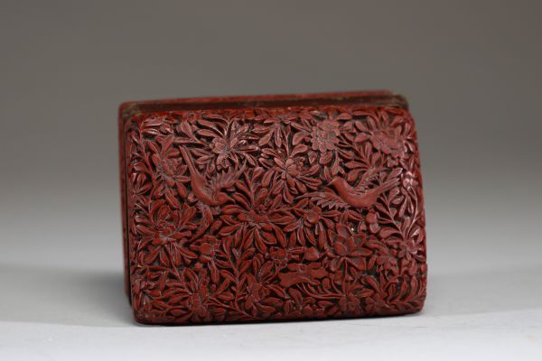 Chine - Boite en laque rouge de Cinabre à décor en relief d'oiseaux et de fleurs, XIXème.