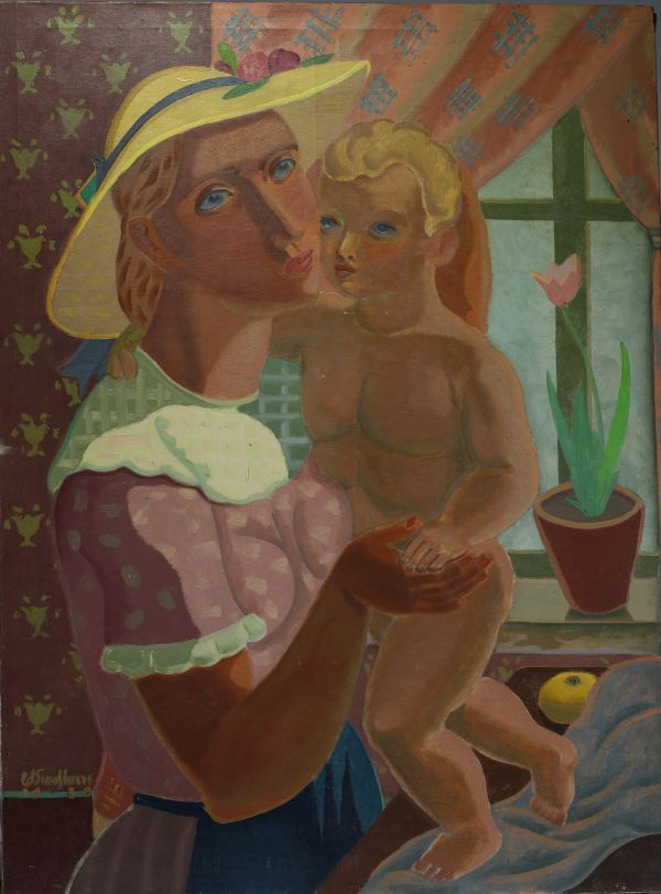 Edgar SCAUFLAIRE (1893-1960) ‘Maternité’ Large oil on canvas, signed.
