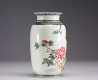 China - Polychrome porcelain vase with floral and bird decoration, Republic period.