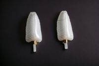 Murano - Pair of leaf-shaped glass and brass wall lights, circa 1960-70.
