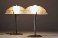 Muller Frères Lunéville - Paire de lampes de bureau Art Déco, coupoles en verre stylisé. Signées.