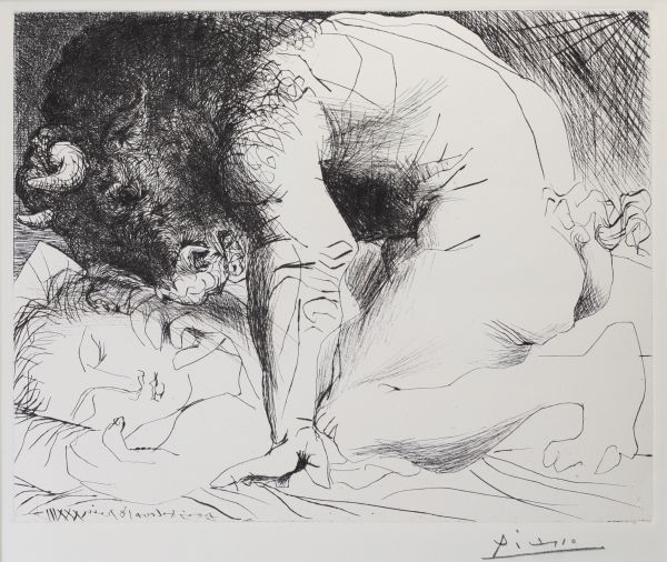 Pablo PICASSO (1881-1973) ‘Minotaure caressing a sleeper’ Drypoint engraving from the Vollard suite, 1933