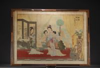 Chine - Peinture à l'encre et couleur sur soie représentant des élégantes.