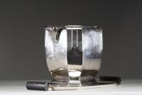 Augustin SOLAGGIO (XIX-XX) Art Deco champagne bucket and stand in silver-plated metal and ebony, goldsmith's hallmark.