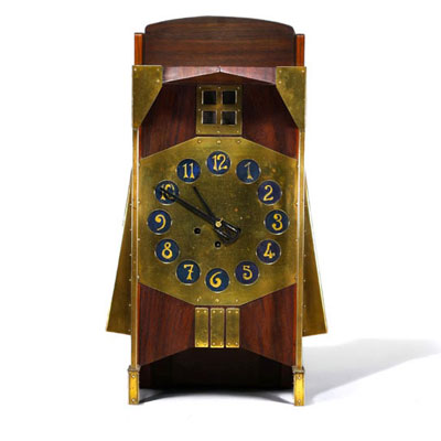 Gustave SERRURIER-BOVY (1858-1910) ‘Pendule Moulin’ Mahogany wall clock with geometric styling Secession, model designed around 1905.