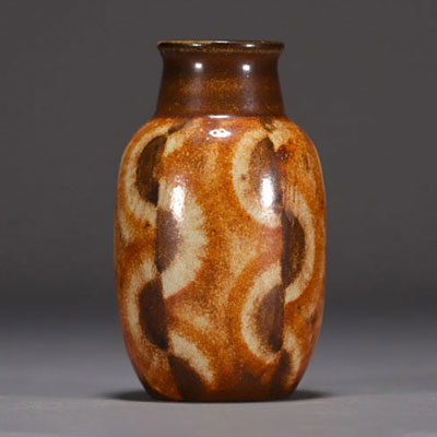 André NAUDY (XXth) Soft stoneware vase with geometric decoration, signature and Sèvres stamp under the base.