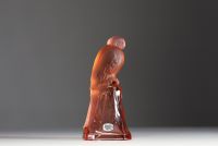 Val Saint Lambert - Art Deco ‘Parakeet’ in pressed and sandblasted moulded glass, signed Luxval.