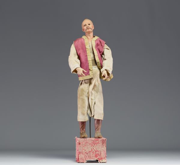 Large Neapolitan shepherd in terracotta, glass eyes, 19th century.