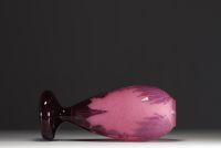 Le Verre Français - Acid-etched multi-layer glass vase decorated with dahlias, signed.