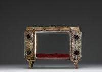 Napoleon III jewellery box in glass and brass.