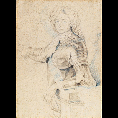 Attribué à François de Troy (1645–1730) Portrait du duc du Maine, fils légitimé de Louis XIV – Vers 1690  Ce dessin, d’une exécution libre et synthétique à la main levée, représente Louis-Auguste de Bourbon, duc du Maine, fils légitimé de Louis XIV et de Madame de Montespan. Attribué à François de Troy, peintre renommé de la cour sous la fin du règne de Louis XIV, ce portrait constitue un témoigna
