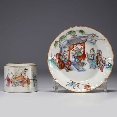 China - Set of two famille rose porcelains with figures, 19th century.