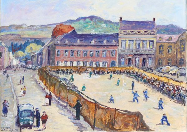 Albert DANDOY (1885-1977) ‘Jeux de balle à Namur’ Oil on paper signed and dated 1965.