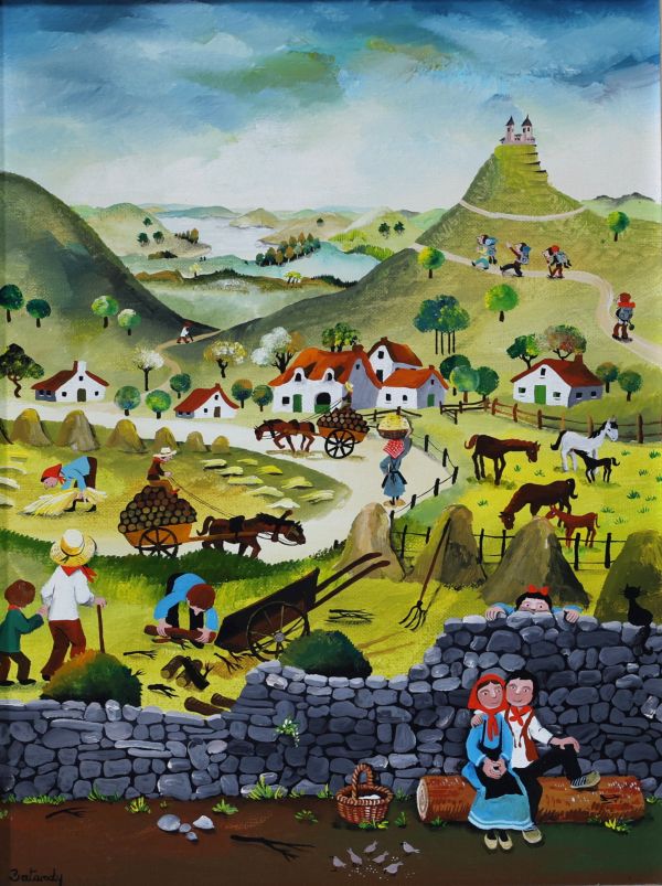 Marie-Louise BATARDY (1943- ) ‘Village animé’ oil on canvas.