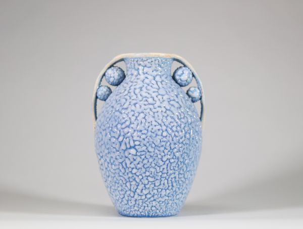 Vase dans le goût de Jean Besnard (1889-1958), céramique à décor craquelé bleu
