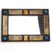 Irena JAWORSKA (1925-2021) Raffiné miroir rectangulaire en talosel, cuivre martelé et cabochons de résine colorée