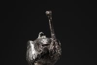 Autruche en argent et vermeil, imposante coupe couverte, milieux de table, fin XIXème.