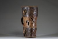 Afrique RDC - Rare tambour double peau « Ditumba dya Munkubidi » Luba, bois ancien et peau, belle sonorité, Congo RDC, début XXème.