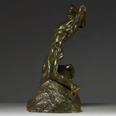 Alfredo PINA (1883-1966) - ‘The Tormented Man’ Green patina bronze print, signed.
