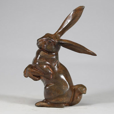 Pierre CHENET (né en 1922) – Lapin assis, sculpture en bronze