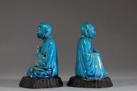 Chine - Paire de figurines de Bouddha en porcelaine turquoise 