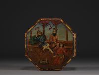 Perse - Boite à thé en bois laqué et peint, art Qajar, XIXème.
