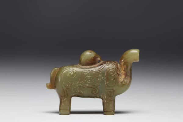 China - Very rare and exceptional celadon jade elephant, SHANG dynasty.
