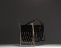 Jacques ADNET (1900-1984) Brass and leather magazine rack, circa 1940.